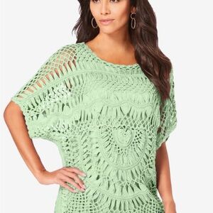 NWOT MINT GREEN PULLOVER CROCHET SWEATER BY ROAMAN’S SIZE 22/24